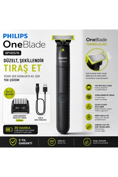 Philips QP1425/10 Oneblade Siyah Tıraş Makinesi Kablosuz Kullanım Özelliği il...