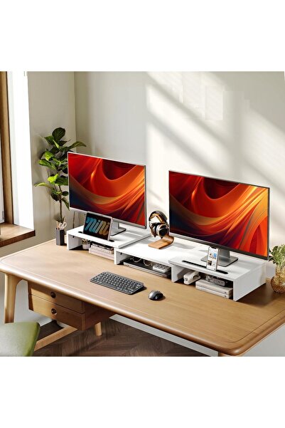NO BRAND Suport monitor, organizator de birou alb 74x27 cm - sounix