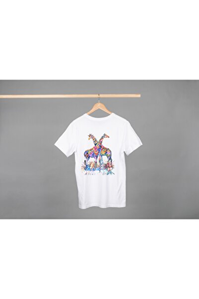 Noname Tricou Unisex Bumbac Premium Casual " Pictura girafe " Inscriptie