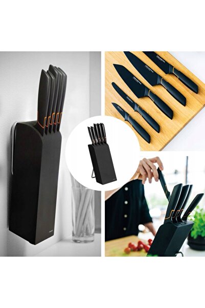 NO BRAND Set 5 cuțite în bloc Fiskars Edge, cuțite de bucătărie complete, neg...