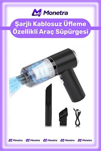 Monetra #AraçSüpürgesi 9000Pa Güçlü Çekiş 4000mAh Batarya Aydınlatmalı Katlan...