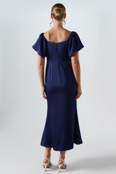 NO BRAND Rochie midi dreaptă bleumarin cu mâneci scurte, clasică, uni, Oasis 46