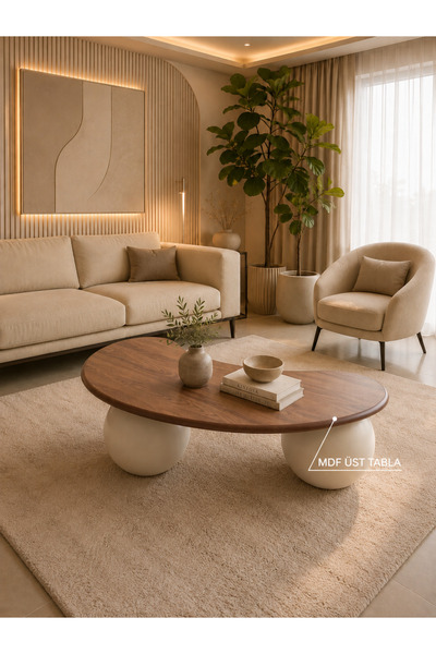 Concept Ayz Home Lunora Özel Tasarım Orta Sehpa – Ceviz Desenli MDF Tabla & P...