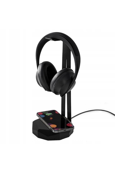 BewooDesign Suport pentru căști cu încărcător Qi de 15W - Negru - Stejar Negru