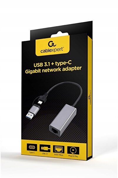 Gembird Adaptor USB-C + USB 3.1 (M) la RJ-45 (F)