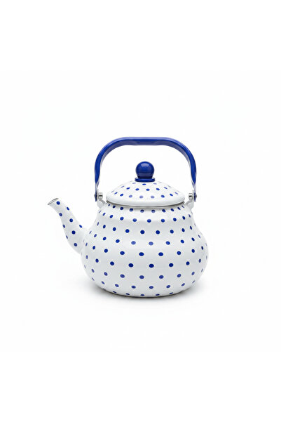 Velvet White Enamel Kettle with Blue Polka Print — 2 Litre