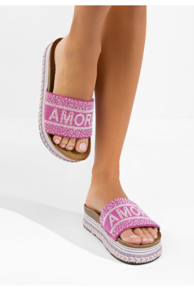 B T Shoes дамски чехли на платформа Alezia лилав