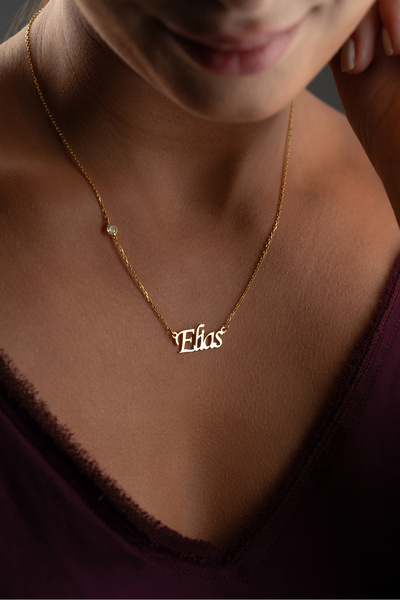 beonejewelry 925 Ayar Gümüş Kişiye Özel Beyaz Taş Detaylı İsim Kolye