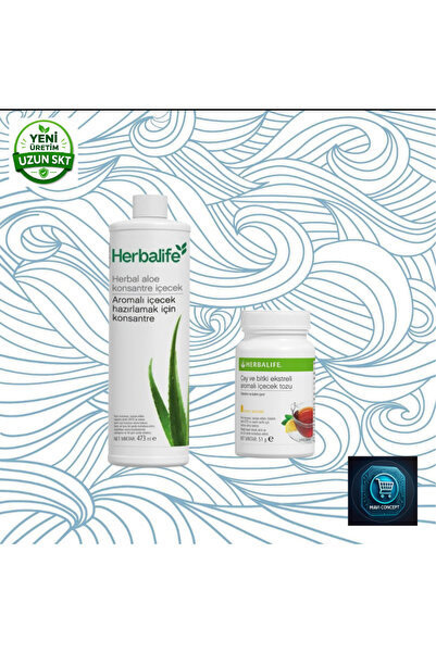 Herbalife مشروب الألوفيرا العشبي المركز 473 مل + مسحوق مشروب بنكهة الشاي والم...