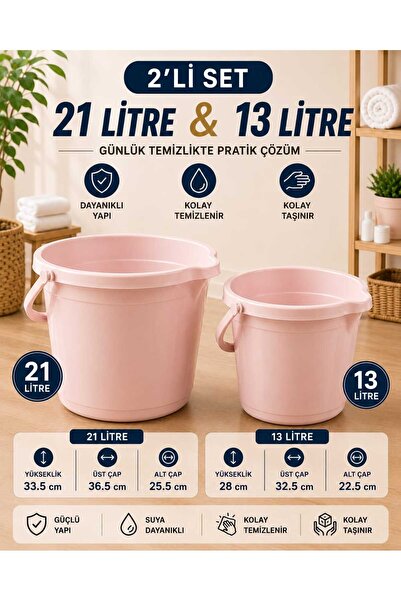 zemihra Kapaksız Çok Amaçlı Su Kovası Pudra 21-13 Litre 2’li Set Temizlik Kov...