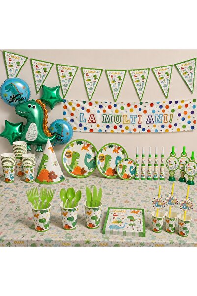 Bibilel Set de Petrecere, Model Dinozauri, Verde-Multicolor,