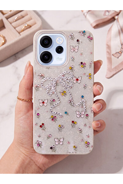 TechTree Oppo Reno 15 - 15F Taşlı Desenli Fiyonk Silikon Kılıf