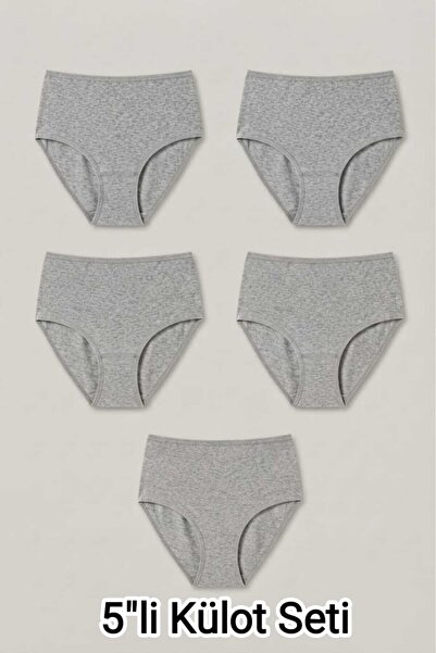 enmodaiçgiyim Women's 5-Piece Gray Plus Size High-Waisted Cotton Ribbed Panti...