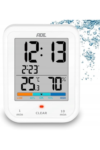 NO BRAND Ceas de baie cu termometru și higrometru Ade 9 X 11.5 X 2.5 cm Alb