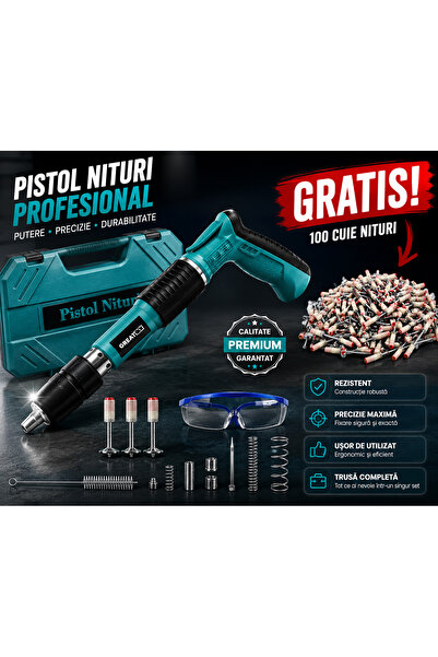 Generic Brand Kit Pistol De Nituri cu 50 nituri cadou Pentru Fixare Cuie In P...