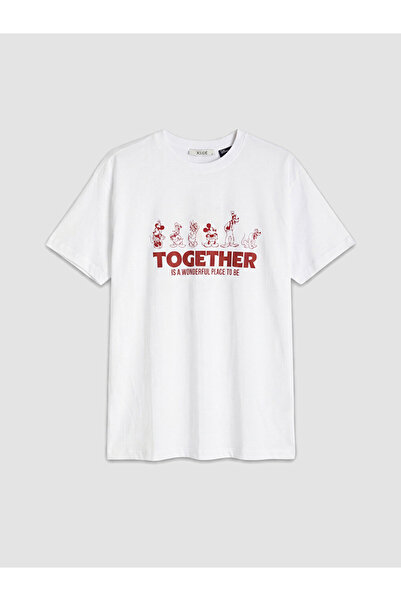 LC Waikiki White Mickey Mouse Printed 100% Cotton Women's T-Shirt