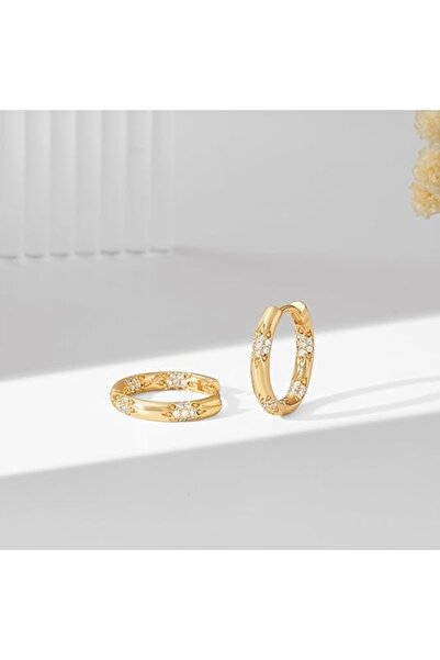 NO BRAND Cercei mici tip huggie cu zirconiu cubic, din aur de 14k