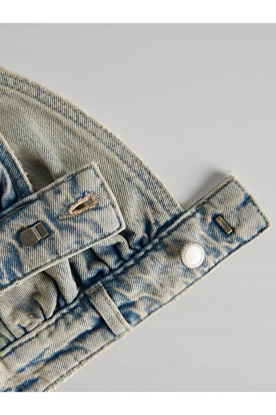 NO BRAND Top halter din denim albastru cu efect de spălare, mărimea S