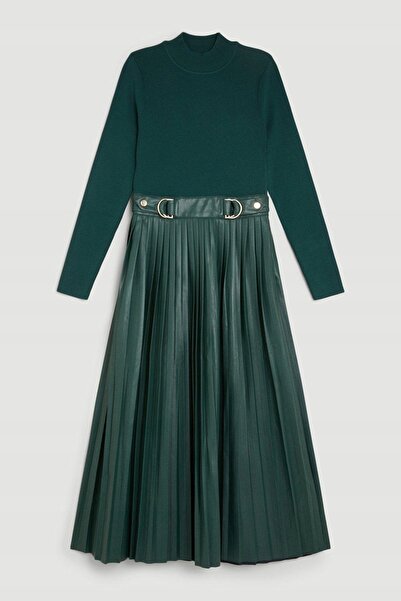 NO BRAND Top verde tricotat, cu efect de piele, plisat, Karen Millen S
