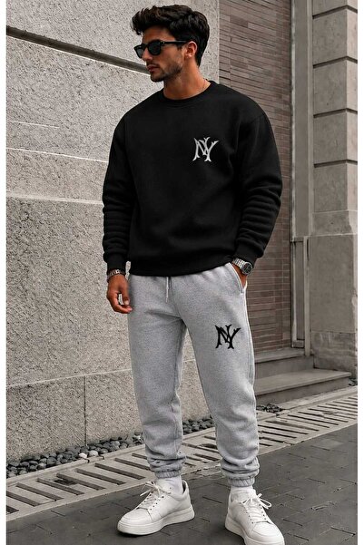 YK WEAR Unisex Oversize Kek Ny Printed Premium Crew Neck Sweatshirt Set