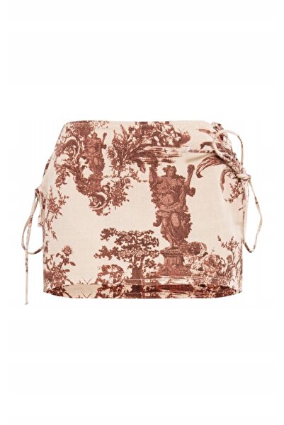 NO BRAND Prettylittlething fustă mini mulată cu imprimeu floral bej 32