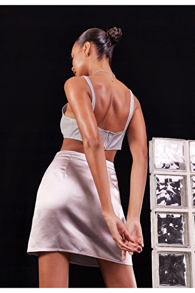 NO BRAND Fustă mini din satin gri Missguided 32