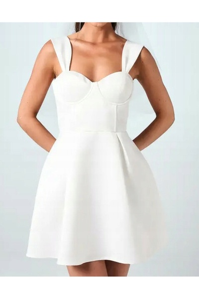 NO BRAND Rochie mini albă clasică cu bretele din satin Coast 44