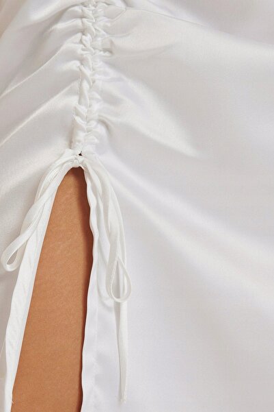 NO BRAND Rochie mini din satin alb, drapată, On-Kd 38