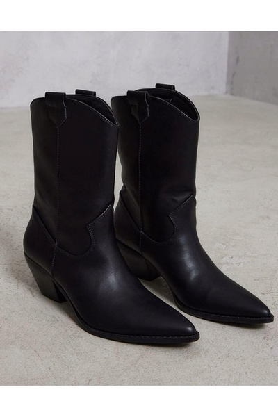 NO BRAND Cizme clasice negre cu toc cowboy și vârf ascuțit Boohoo 38