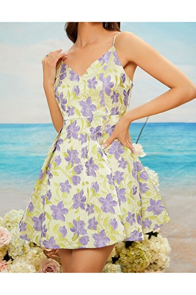 NO BRAND Rochie verde boho cu imprimeu floral jacard Shein 40