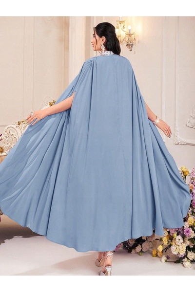 NO BRAND Set rochie maxi albastră cu mărgele și pareo lung Shein 44
