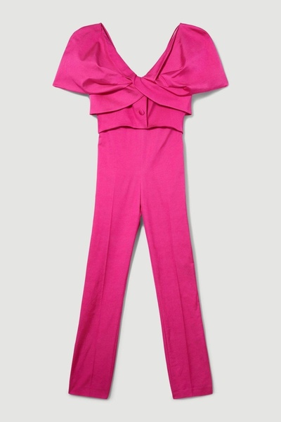 NO BRAND Salopetă simplă roz fucsia, cu mânecă scurtă bufantă, Karen Mellen 40