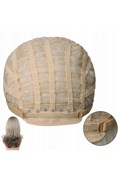 NO BRAND Perucă de damă, lungime medie, păr blond mixt, cu breton, 50cm