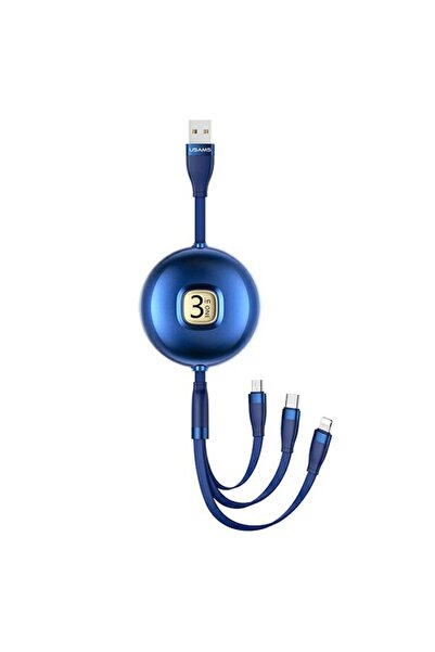 Usams Cablu retractabil U69 3-în-1 USB-A la Lightning/Micro USB/USB-C, 1,2m, ...