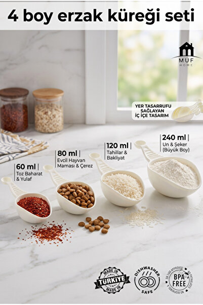MUF HOME مجموعة مجارف طعام عملية مكونة من 4 قطع (60-80-120-240 مل) |   مجموعة...