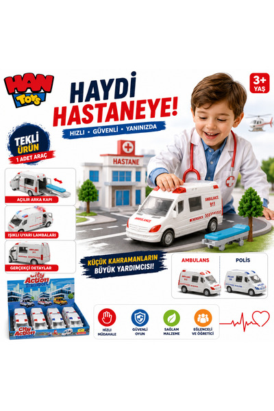 Han toys City Action Mini Acil Durum Araçları – Polis ve Ambulans Oyuncak Aracı