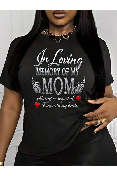 4CR تي شيرت نسائي بتصميم 'In Loving Of My MOM' بخط مائل وجريء، قطعة واحدة، مق...