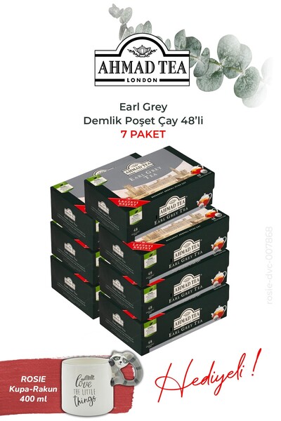 Ahmad Tea 7-Pack Earl Grey Teapot Tea Bags, 48-Pack and Raccoon Mug Gift