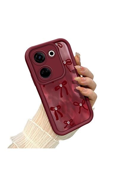 PATTERNOVA Tecno Camon 20 Uyumlu atmosferik bulanık arka fiyonk kılıf, düz ba...