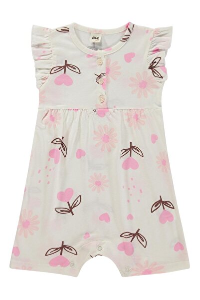 Civil Baby Heart Flower Print 6-18 Months Jumpsuit - Ecru