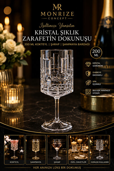 Monrize Concept Premium 200 ml Kırılmaz Polikarbon Kokteyl Kadehi | Kristal C...