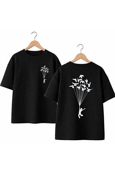 playwear تي شيرت بطبعة Shadow Rope Bird على الظهر والصدر الأمامي، مصنوع من ال...