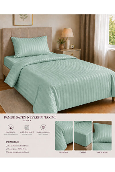 Vintero Home طقم غطاء لحاف مفرد من الساتان القطني 100% مقاس 160x220 سم