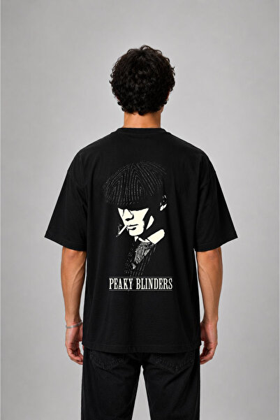 cesita Peaky Blinders Thomas Shelby Printed Oversize Cotton Black T-Shirt T-S...
