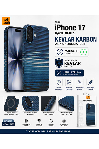 Nettech iPhone 17 MagSafe Uyumlu Kevlar Karbon Telefon Kılıfı Ultra İnce ve D...