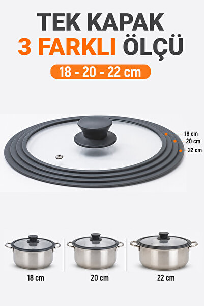 Digithome Silikon Kenarlı 3 Ölçü Cam Tencere Kapağı 18-20-22 Cm