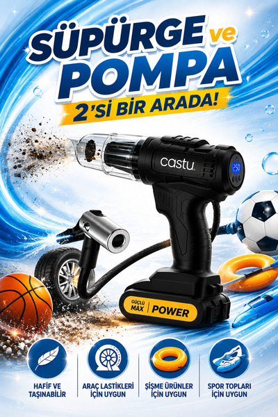 Rabbit Tech Kablosuz Dijital Hava Kompresörü Ve Araç Süpürgesi 2 in 1 | 6000m...