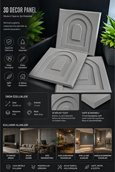 CraftWallDecor ARCH 3D DUVAR PANELİ BOYANABİLİR ( ÖLÇÜ : 50*50 cm / 4 adet: 1...