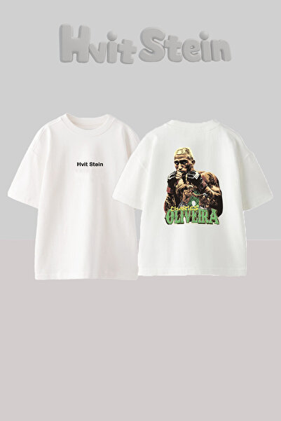 Hvit Stein Charles Oliveira_2 Design Back Printed Cotton White Oversize T-Shirt