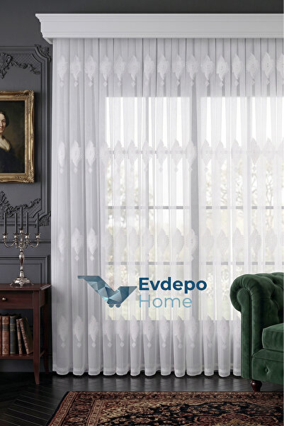 Evdepo Home Bade Ecru Embroidered Bamboo Tulle Curtain – 1 to 3 Dense Pleats ...